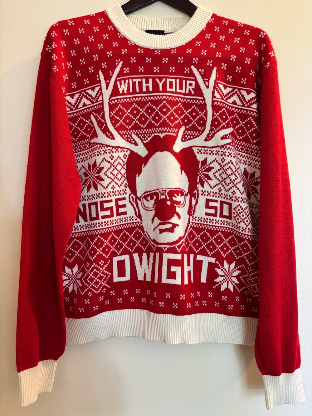 The Office Red and White Dwight Novelty Holiday Christmas Sweater